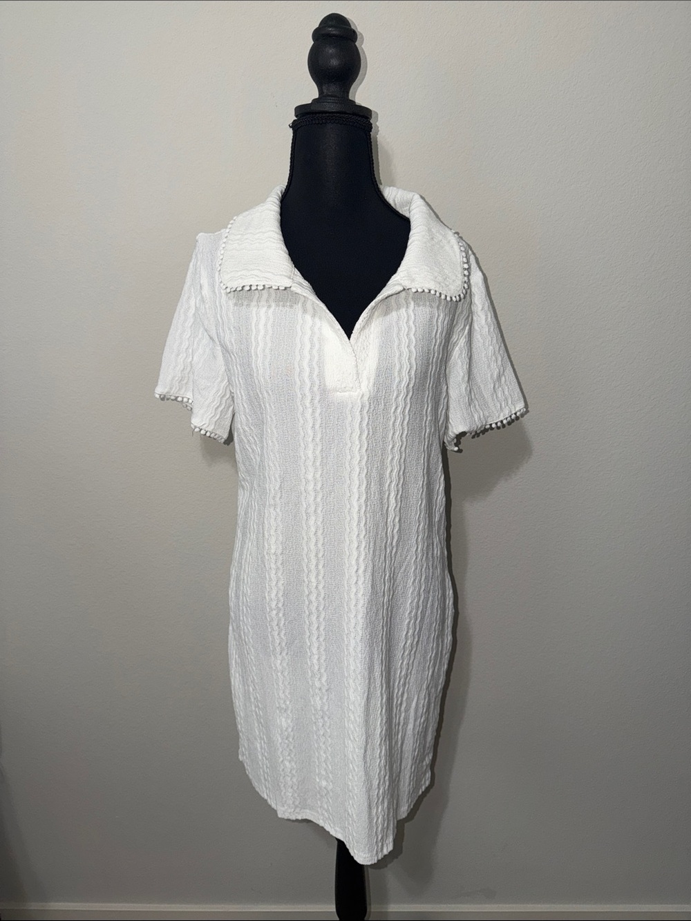 Cupshe White Textured Beach Cover-Up with Pom Trim